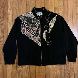 80’s Workout Mom Vintage Nancy Bolen Embroidered Track Jacket Plant Print Sz 14